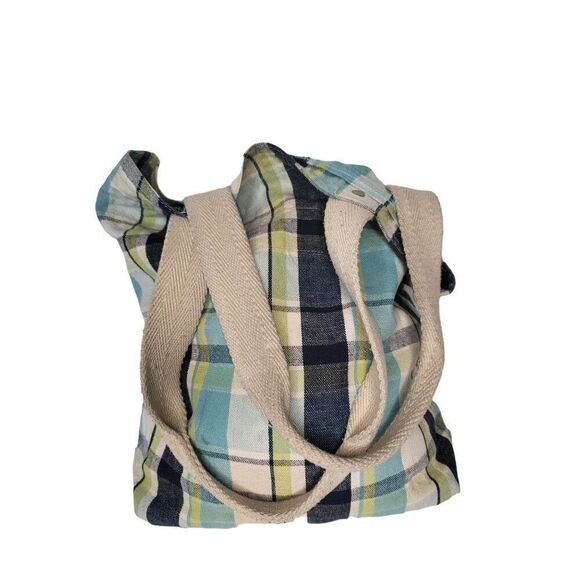 Aeropostale Tote Bag Women Sz M Plaid Fabric Boho Hippie Double Handle - Picture 3 of 6